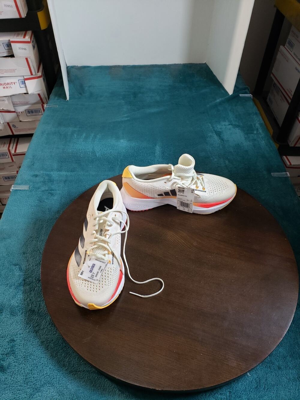 Adidas Adizero Evo SL Shoes Size 7 Mens White Orange Running Marathon Gym NEW